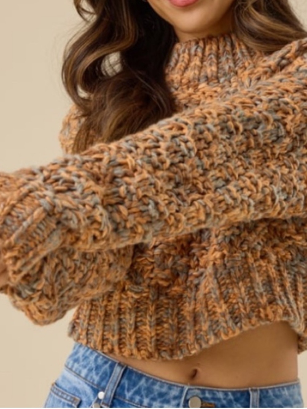 Altar’d State Marled Chunky Knit Sweater Orange Brown Gray XS NWT - Picture 2 of 12